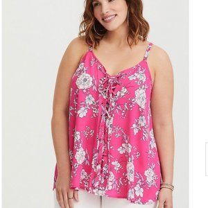 Torrid SOPHIE - PINK FLORAL LACE-UP SWING CAMI in Size 2